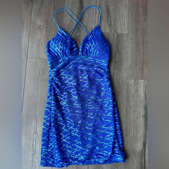 Blue Sequin Dress size Large - Picture 1 of 5